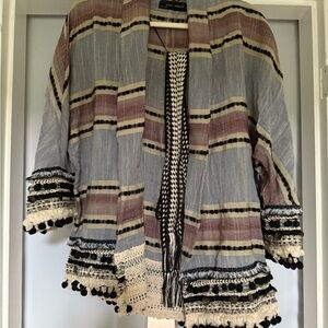 Zara Multicolor Striped Cardigan with Fringe